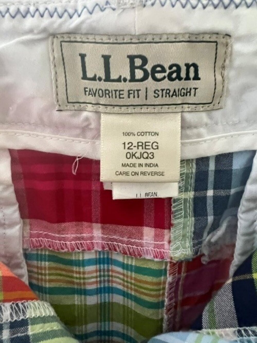 L.L. Bean patchwork plaid skirt, size 12 favorite fit, straight, colorful - Picture 3 of 5
